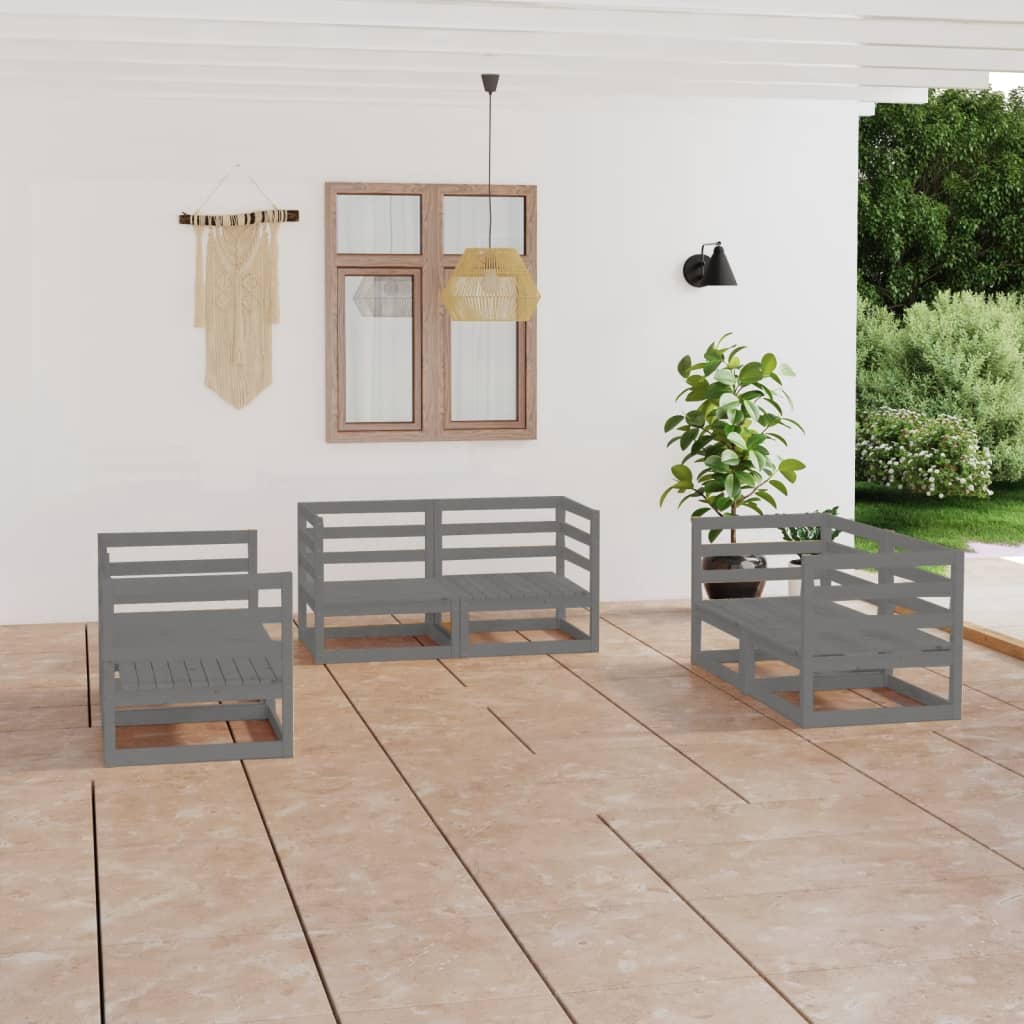 Set Divani da Giardino 6 pz Grigio in Legno Massello di Pino  cod mxl 35774