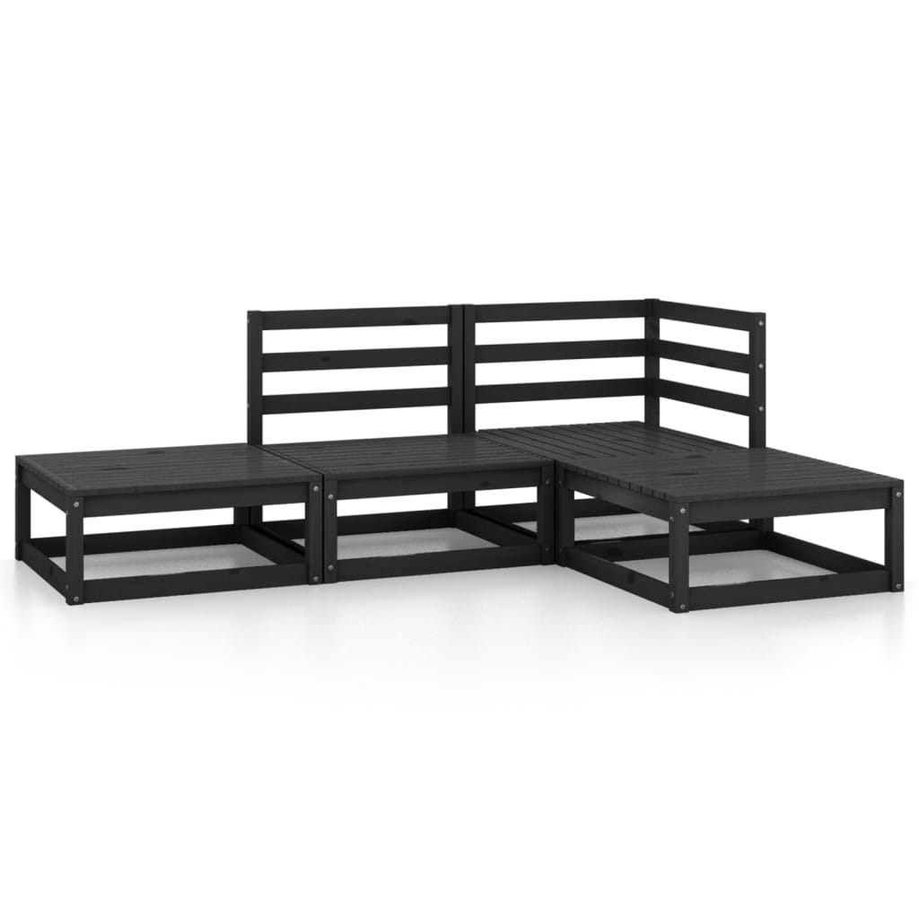 Set Divani da Giardino 4 pz Nero in Legno Massello di Pino 3075478