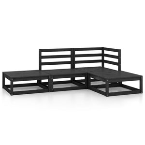 Set Divani da Giardino 4 pz Nero in Legno Massello di Pino 3075478