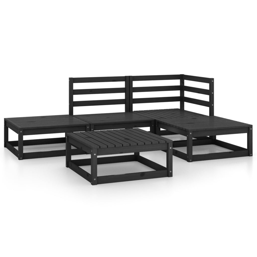 Set Divani da Giardino 5 pz Nero in Legno Massello di Pino cod mxl 36376