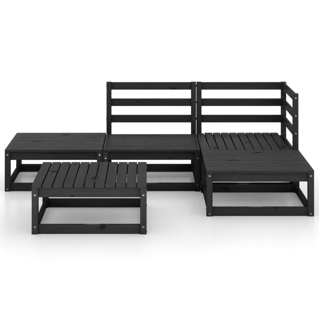 Set Divani da Giardino 5 pz Nero in Legno Massello di Pino cod mxl 36376