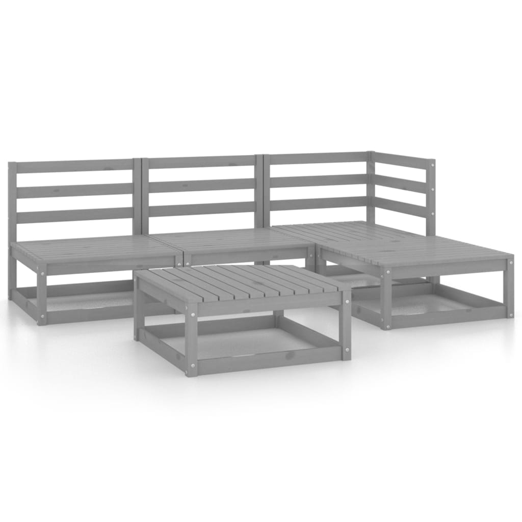 Set Divani da Giardino 5 pz Grigio in Legno Massello di Pino cod mxl 36388