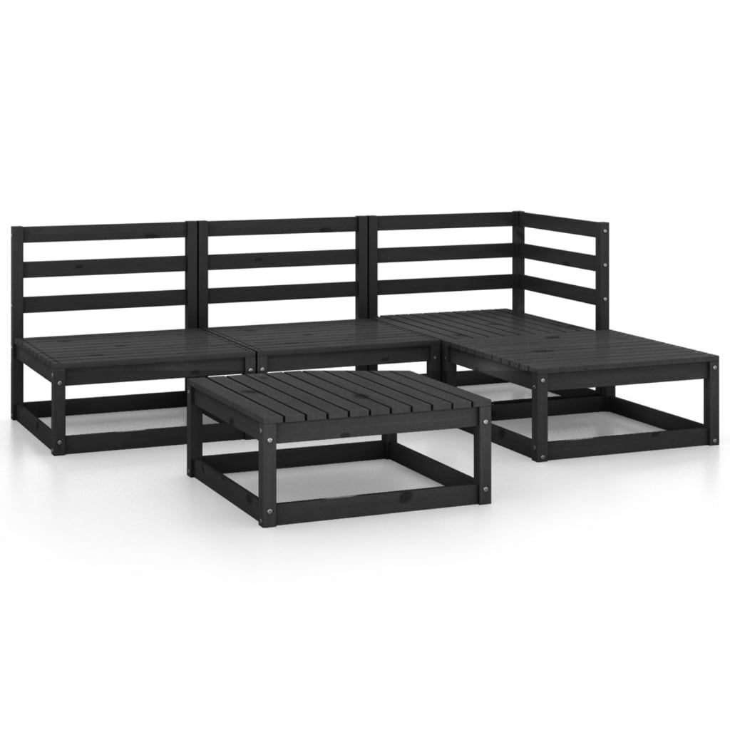 Set Divani da Giardino 5 pz Nero in Legno Massello di Pino 3075493