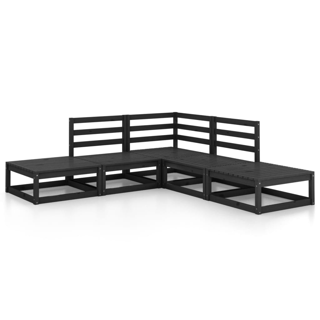 Set Divani da Giardino 5 pz Nero in Legno Massello di Pino 3075498