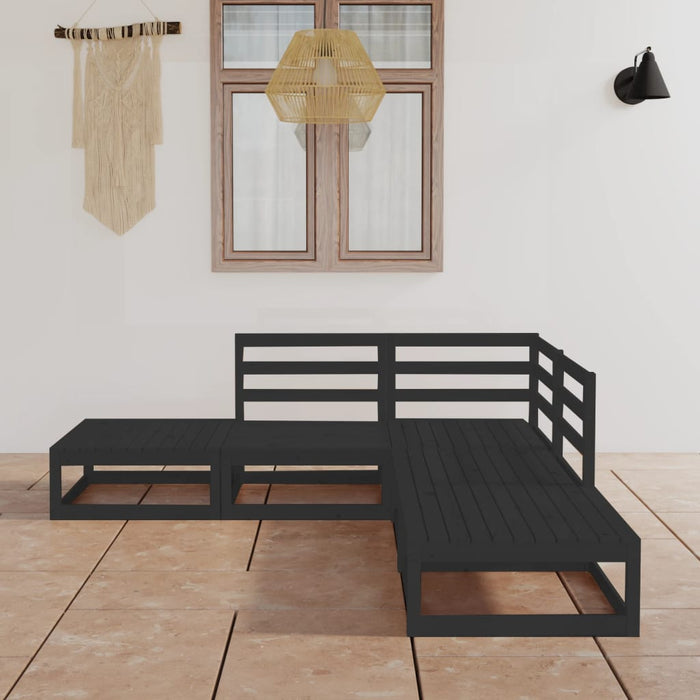 Set Divani da Giardino 5 pz Nero in Legno Massello di Pino 3075498