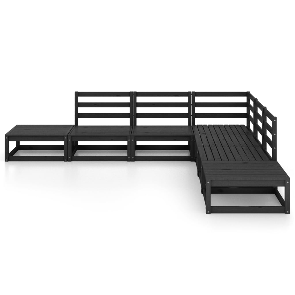 Set Divani da Giardino 7 pz Nero in Legno Massello di Pino 3075508