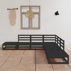 Set Divani da Giardino 7 pz Nero in Legno Massello di Pino 3075508