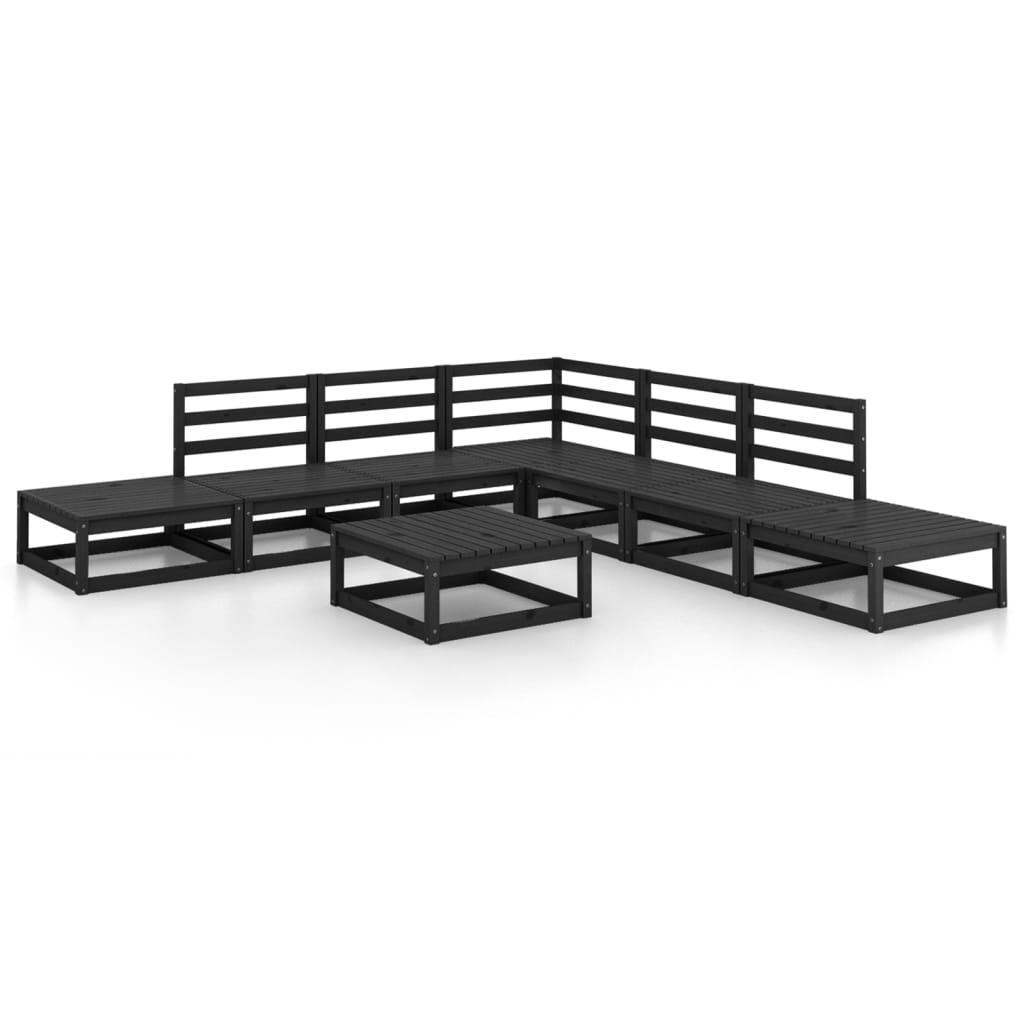 Set Divani da Giardino 8 pz Nero in Legno Massello di Pino 3075513