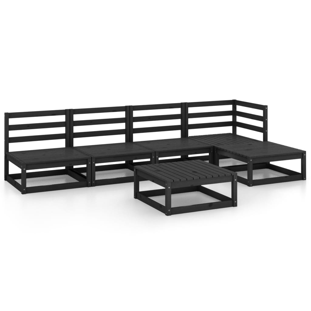 Set Divani da Giardino 5 pz Nero in Legno Massello di Pino  cod mxl 36413