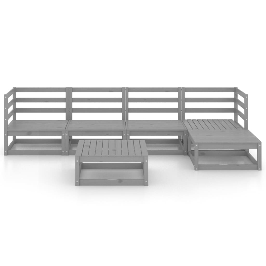 Set Divani da Giardino 6 pz Grigio in Legno Massello di Pino cod mxl 40583