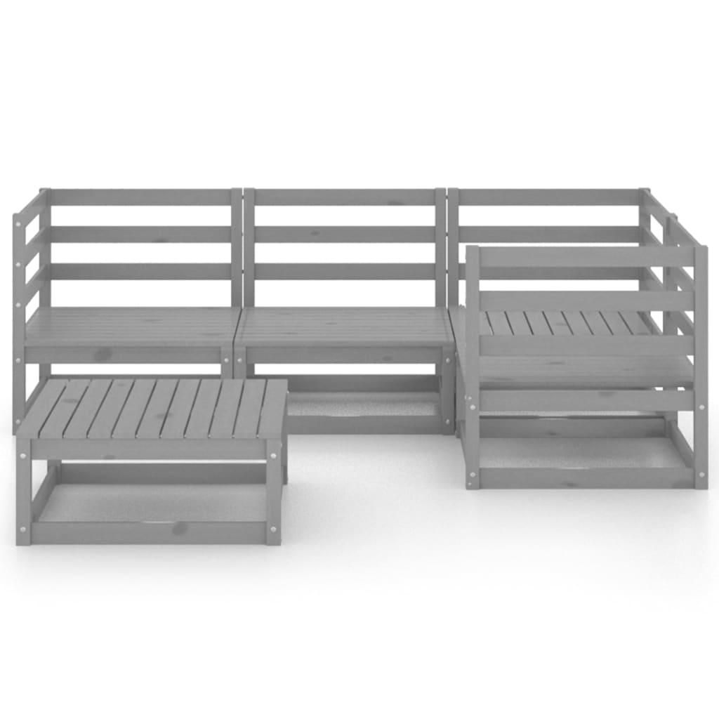 Set Divani da Giardino 5 pz Grigio in Legno Massello di Pino 3075551