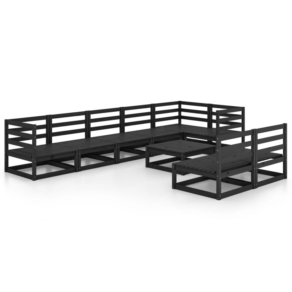 Set Divani da Giardino 9 pz Nero in Legno Massello di Pino 3075623