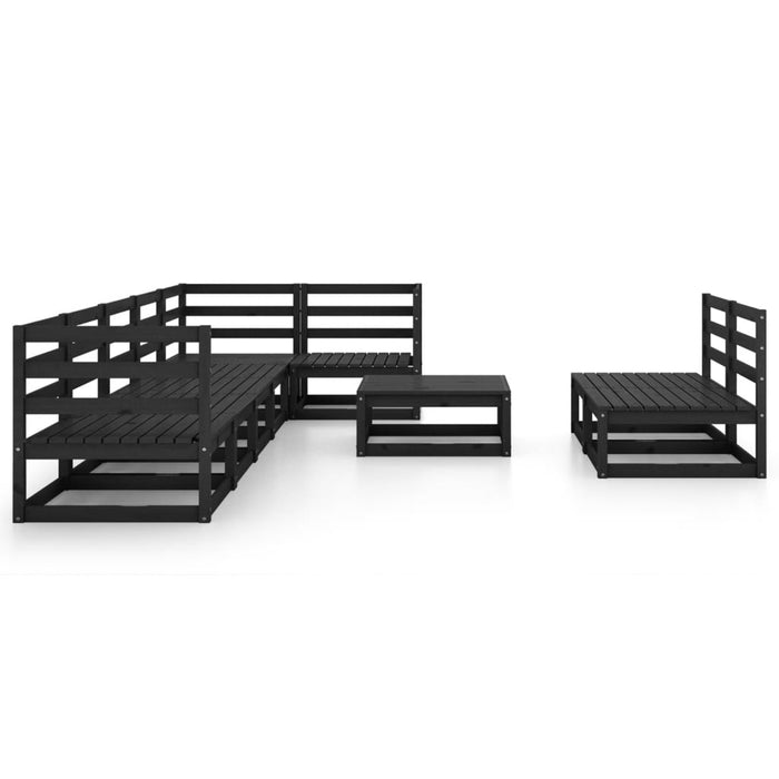 Set Divani da Giardino 9 pz Nero in Legno Massello di Pino 3075623