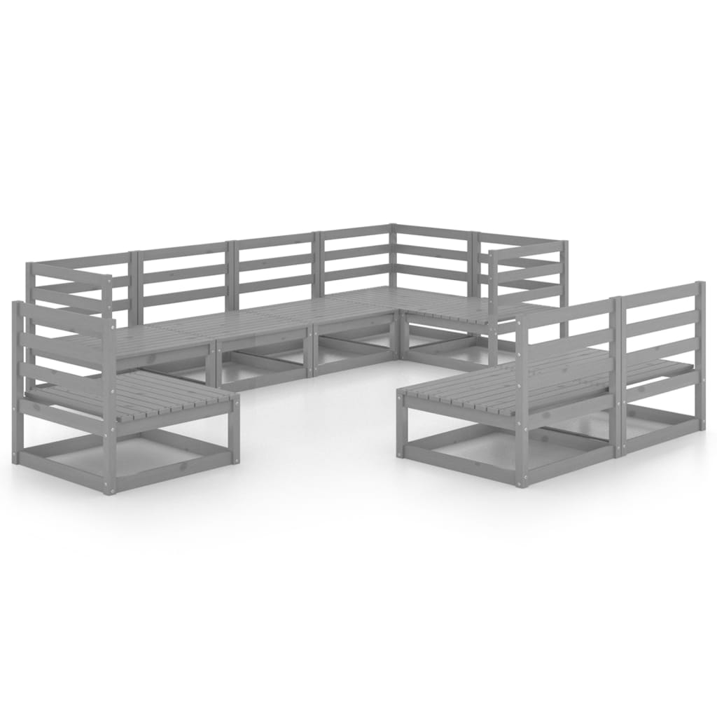 Set Divani da Giardino 8 pz Grigio in Legno Massello di Pino cod mxl 37432