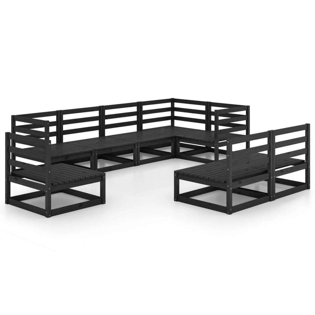 Set Divani da Giardino 8 pz Nero in Legno Massello di Pino cod mxl 41726