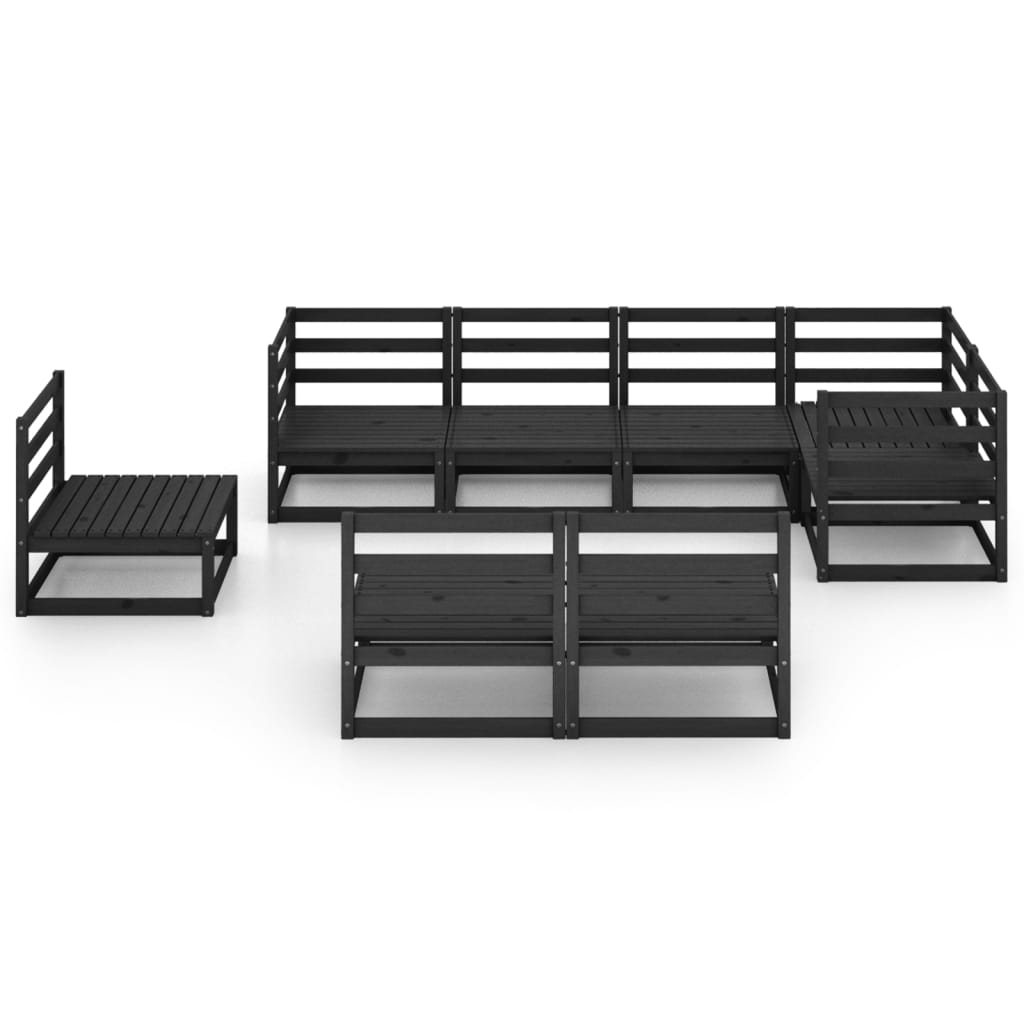 Set Divani da Giardino 8 pz Nero in Legno Massello di Pino cod mxl 41726