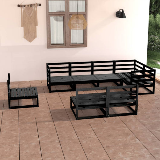 Set Divani da Giardino 8 pz Nero in Legno Massello di Pino cod mxl 41726