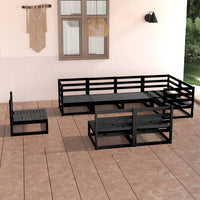 Set Divani da Giardino 8 pz Nero in Legno Massello di Pino 3075628