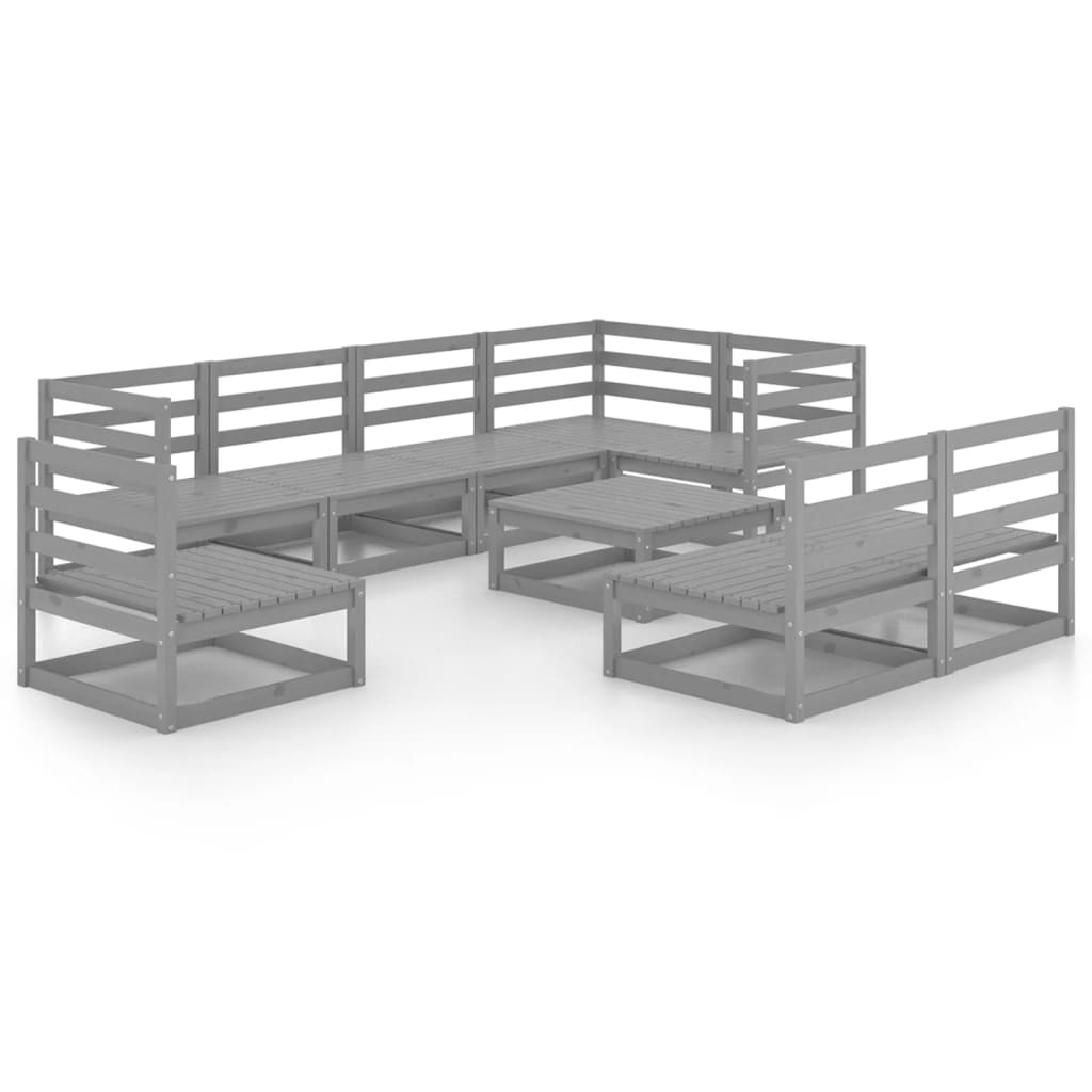 Set Divani da Giardino 9 pz Grigio in Legno Massello di Pino cod mxl 37439