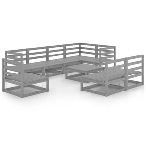 Set Divani da Giardino 9 pz Grigio in Legno Massello di Pino cod mxl 37439