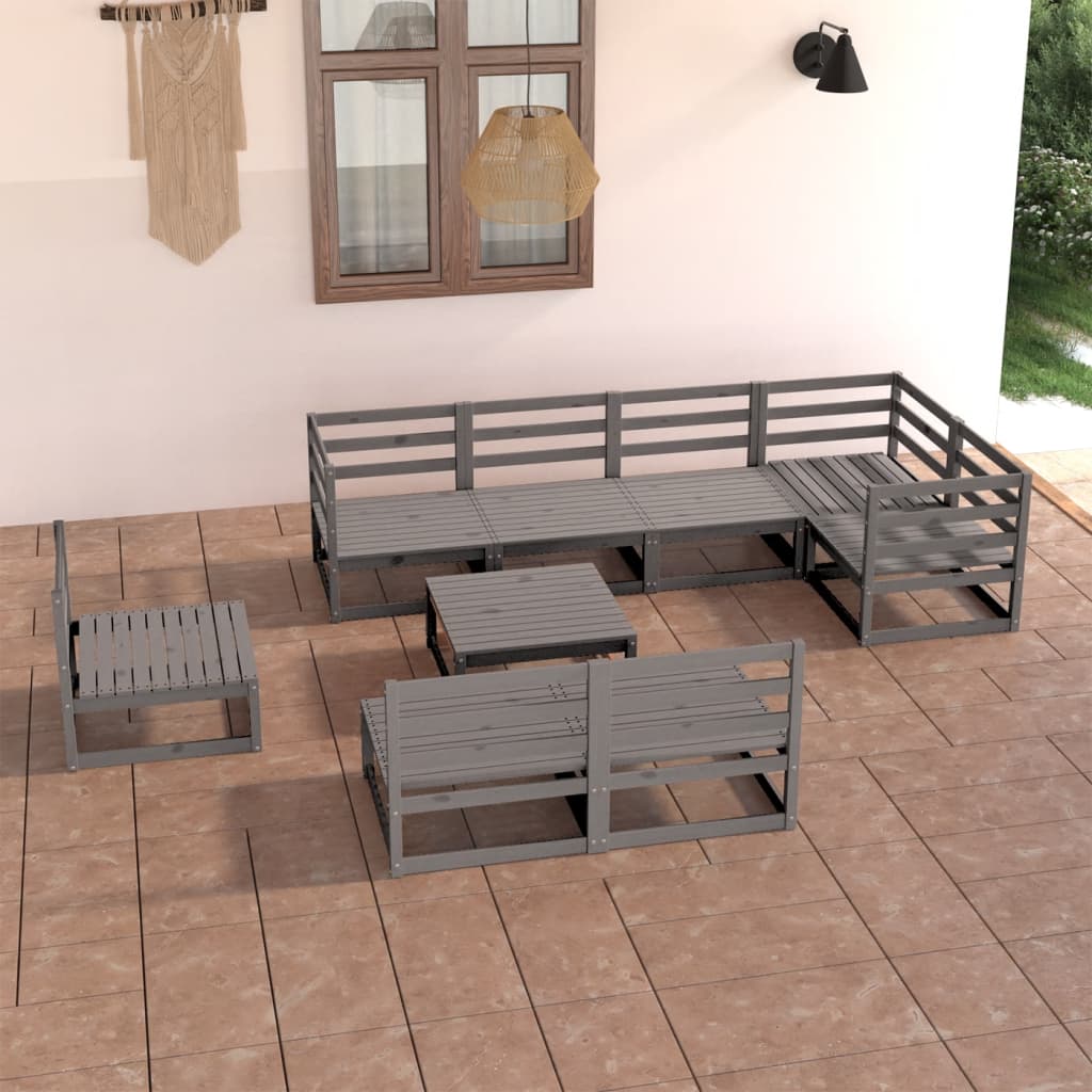 Set Divani da Giardino 9 pz Grigio in Legno Massello di Pino cod mxl 37439