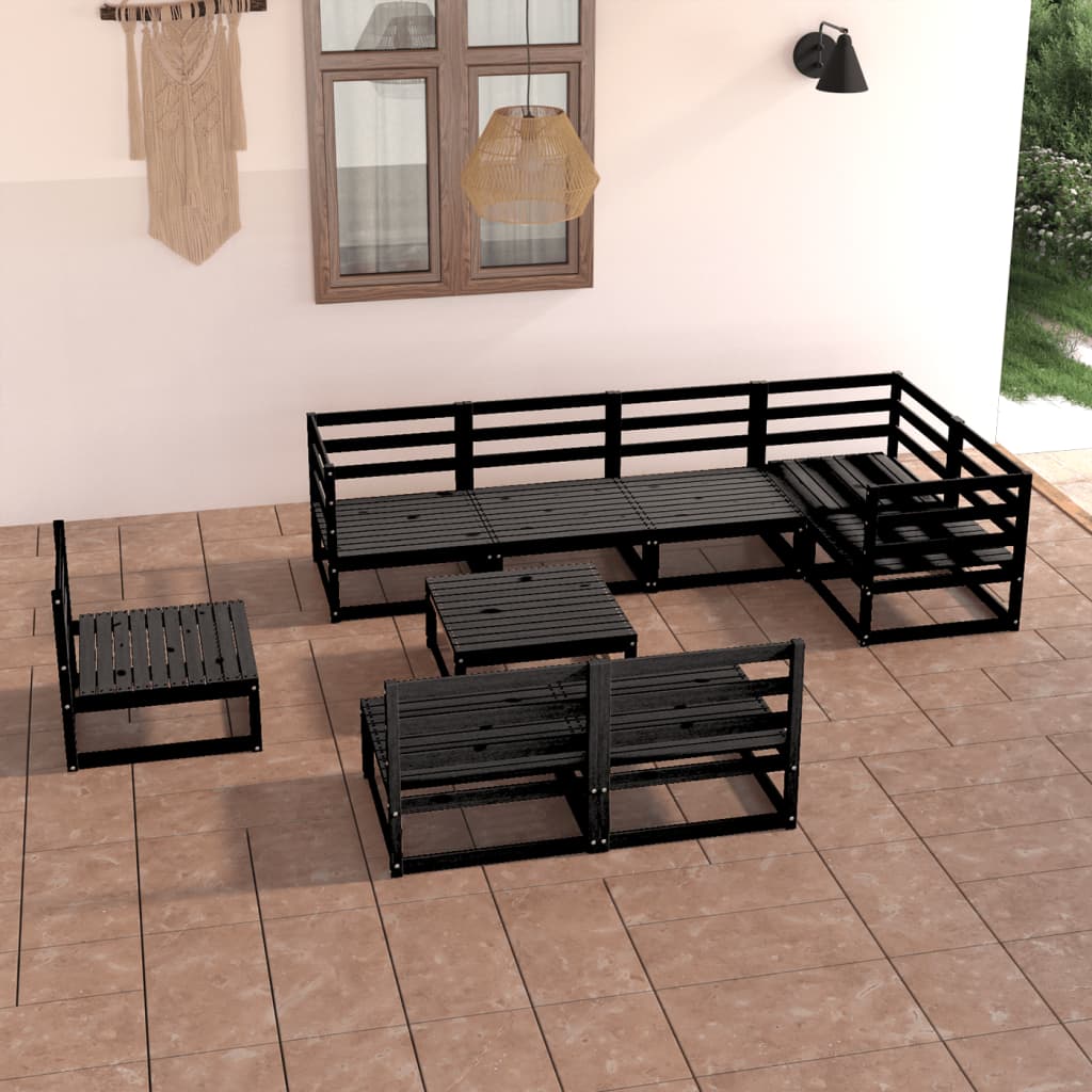 Set Divani da Giardino 9 pz Nero in Legno Massello di Pino cod mxl 37428