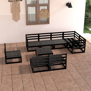 Set Divani da Giardino 9 pz Nero in Legno Massello di Pino cod mxl 37428