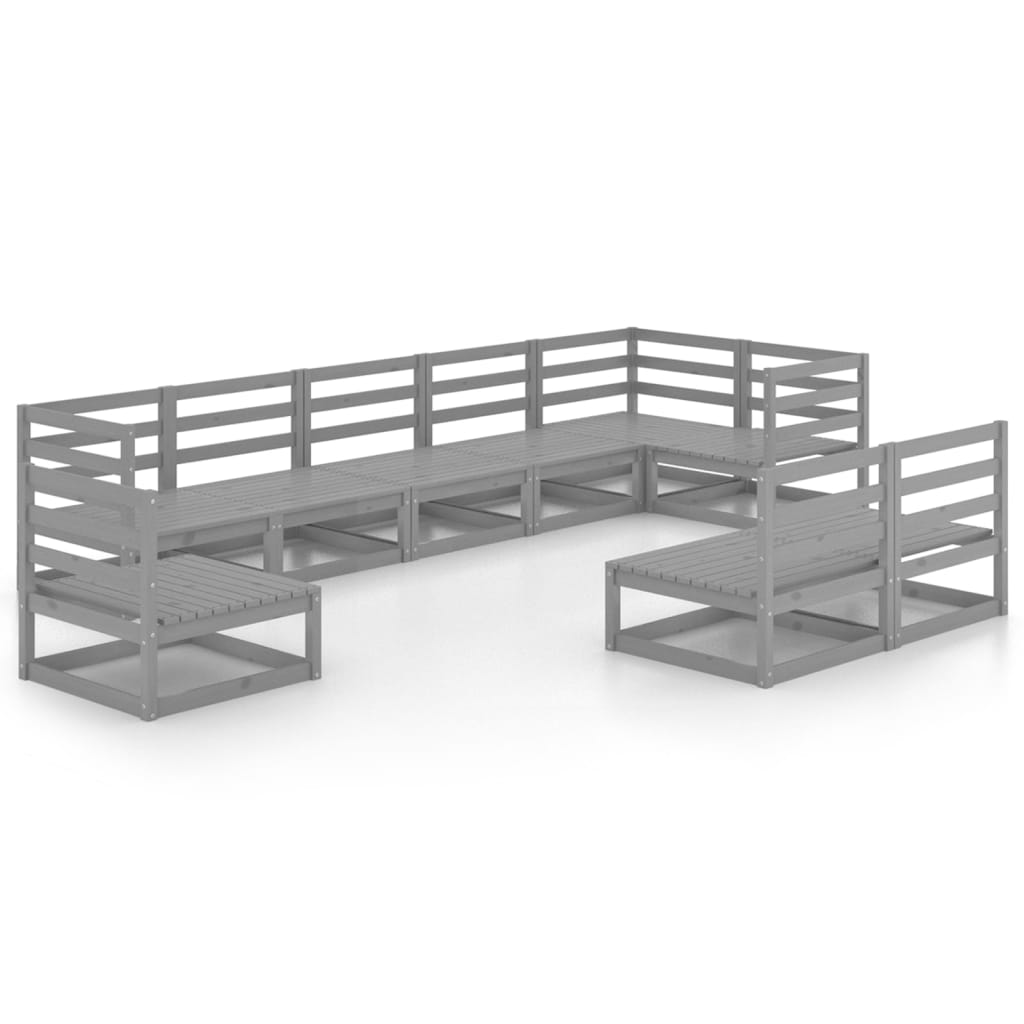 Set Divani da Giardino 9 pz Grigio in Legno Massello di Pino cod mxl 37434