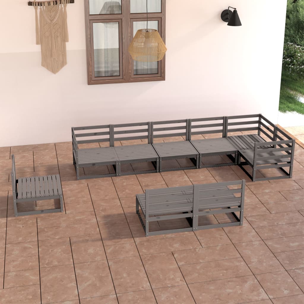 Set Divani da Giardino 9 pz Grigio in Legno Massello di Pino cod mxl 37434