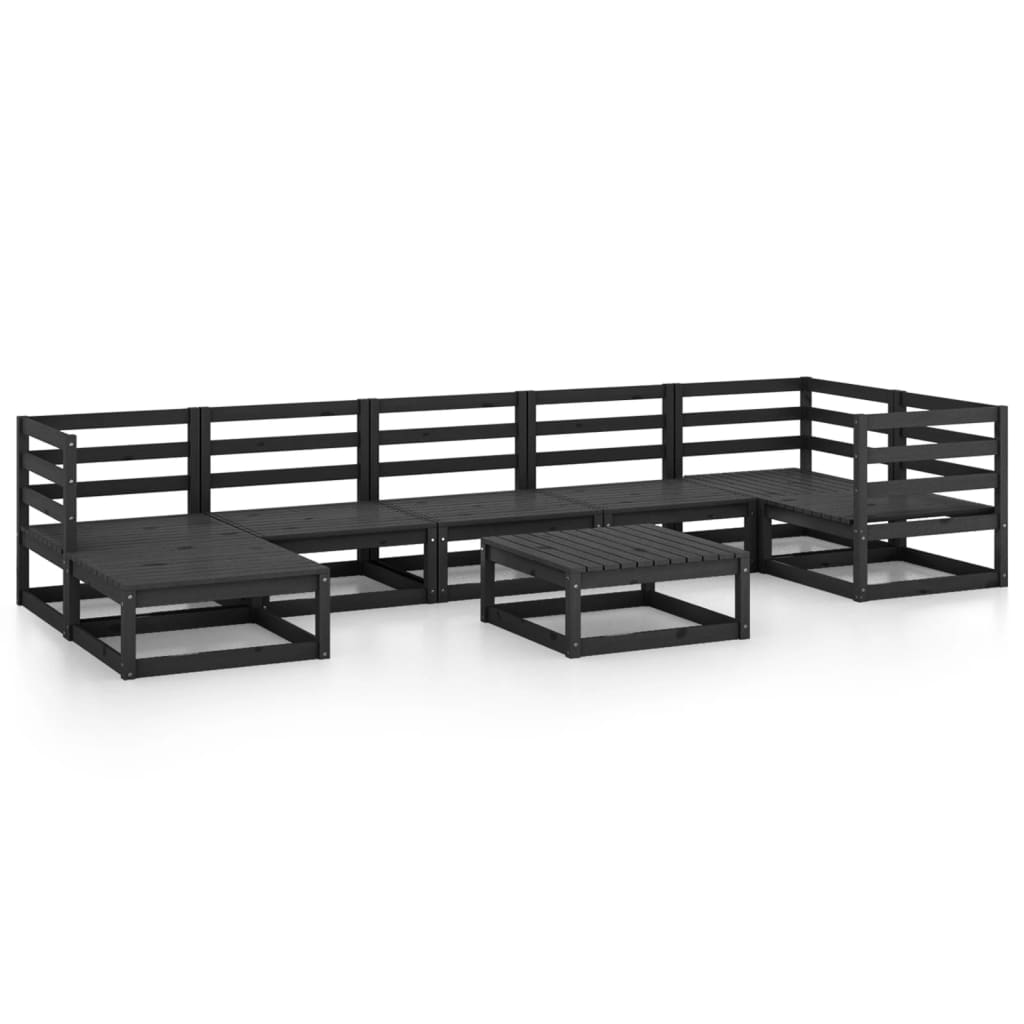 Set Divani da Giardino 8 pz Nero in Legno Massello di Pino cod mxl 41722