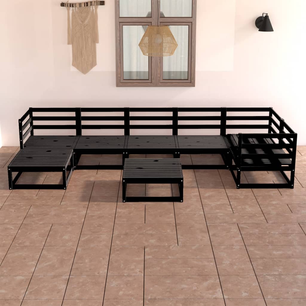 Set Divani da Giardino 8 pz Nero in Legno Massello di Pino cod mxl 41722