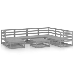 Set Divani da Giardino 8 pz Grigi in Legno Massello di Pino 3075711