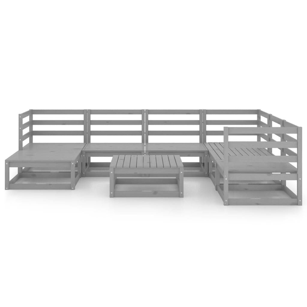 Set Divani da Giardino 8 pz Grigi in Legno Massello di Pino cod mxl 37493