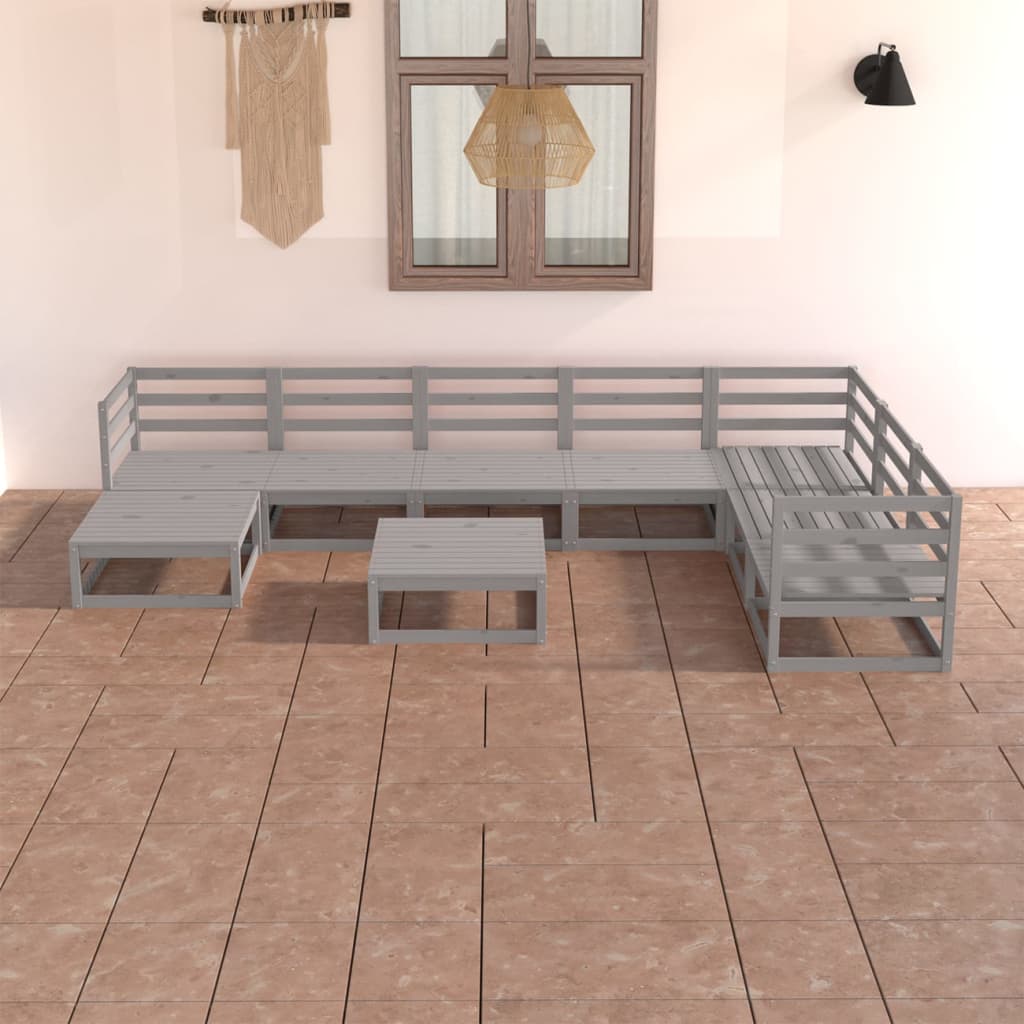 Set Divani da Giardino 8 pz Grigi in Legno Massello di Pino cod mxl 37493