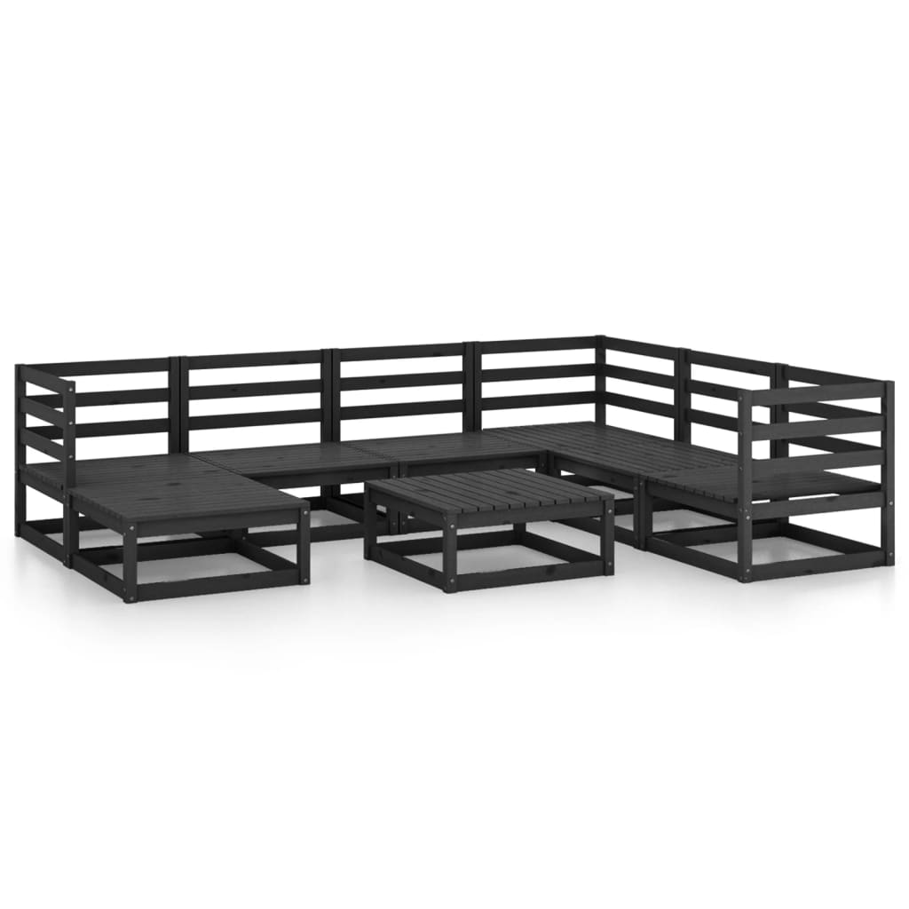 Set Divani da Giardino 8 pz Nero in Legno Massello di Pino cod mxl 41702