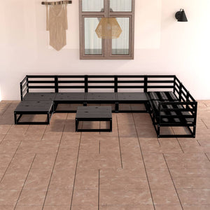 Set Divani da Giardino 8 pz Nero in Legno Massello di Pino cod mxl 41702