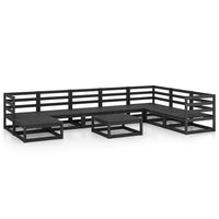 Set Divani da Giardino 9 pz Nero in Legno Massello di Pino 3075723