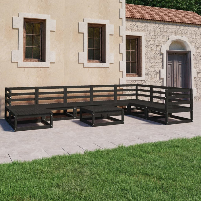 Set Divani da Giardino 9 pz Nero in Legno Massello di Pino 3075723