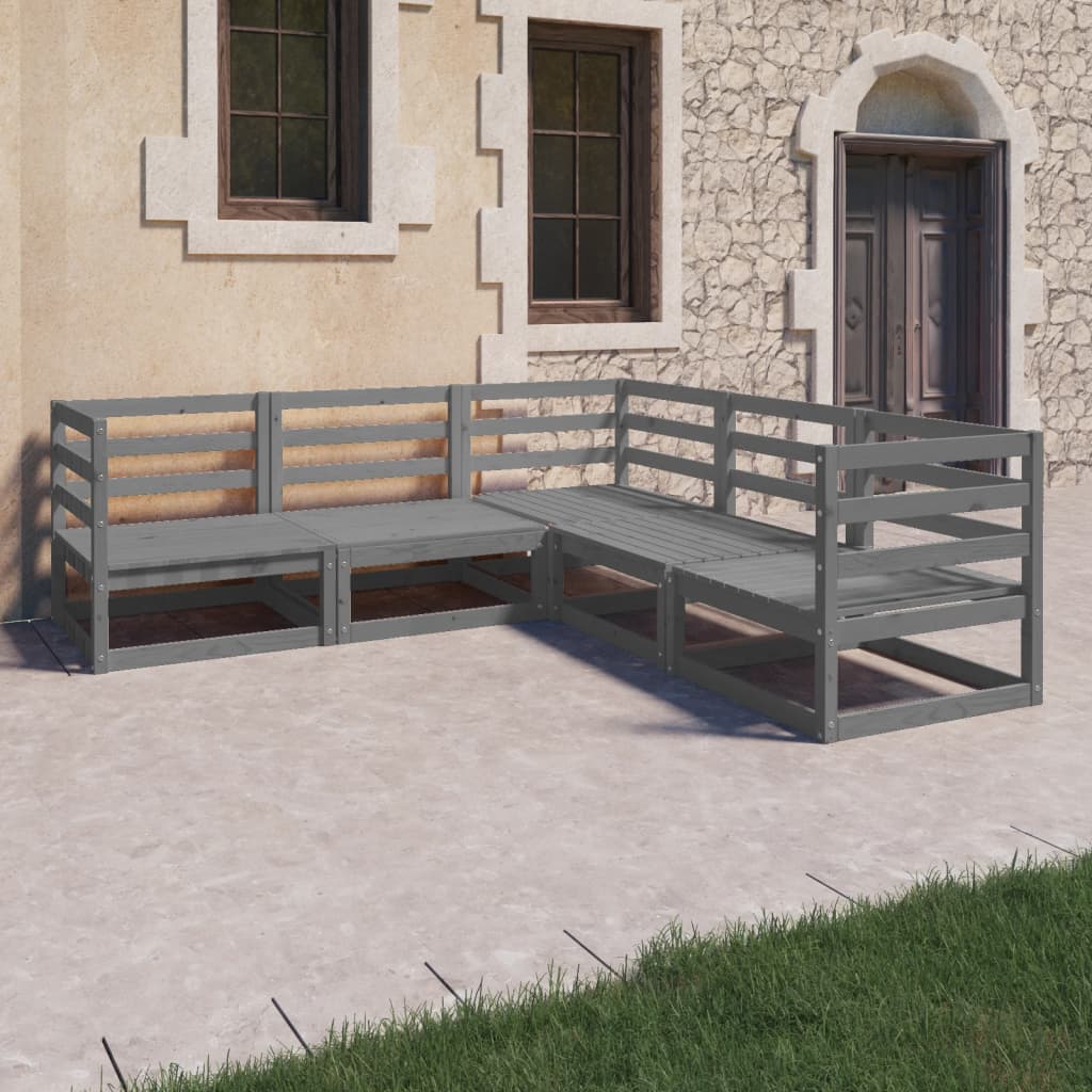 Set Divani da Giardino 5 pz Grigi in Legno Massello di Pino cod mxl 37503