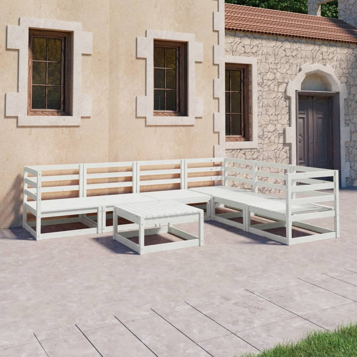 Set Divani da Giardino 7 pz Bianchi in Legno Massello di Pino cod mxl 44106