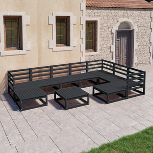 Set Divani da Giardino 10 pz Nero in Legno Massello di Pino cod mxl 37530