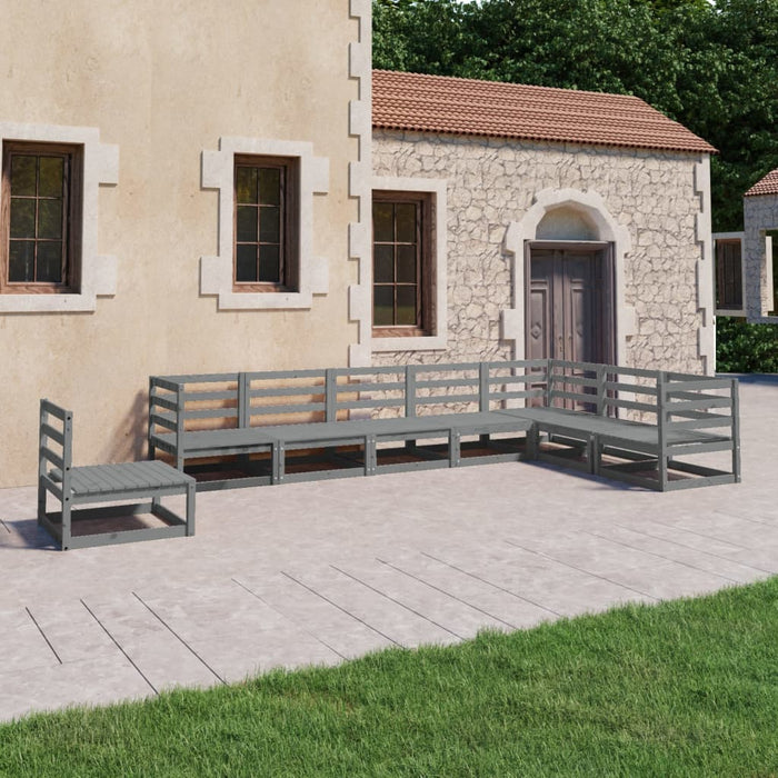 Set Divani da Giardino 8 pz Grigi in Legno Massello di Pino 3075776