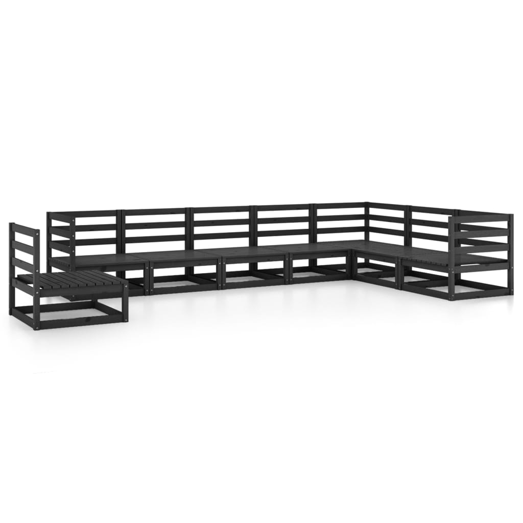 Set Divani da Giardino 8 pz Nero in Legno Massello di Pino cod mxl 41710