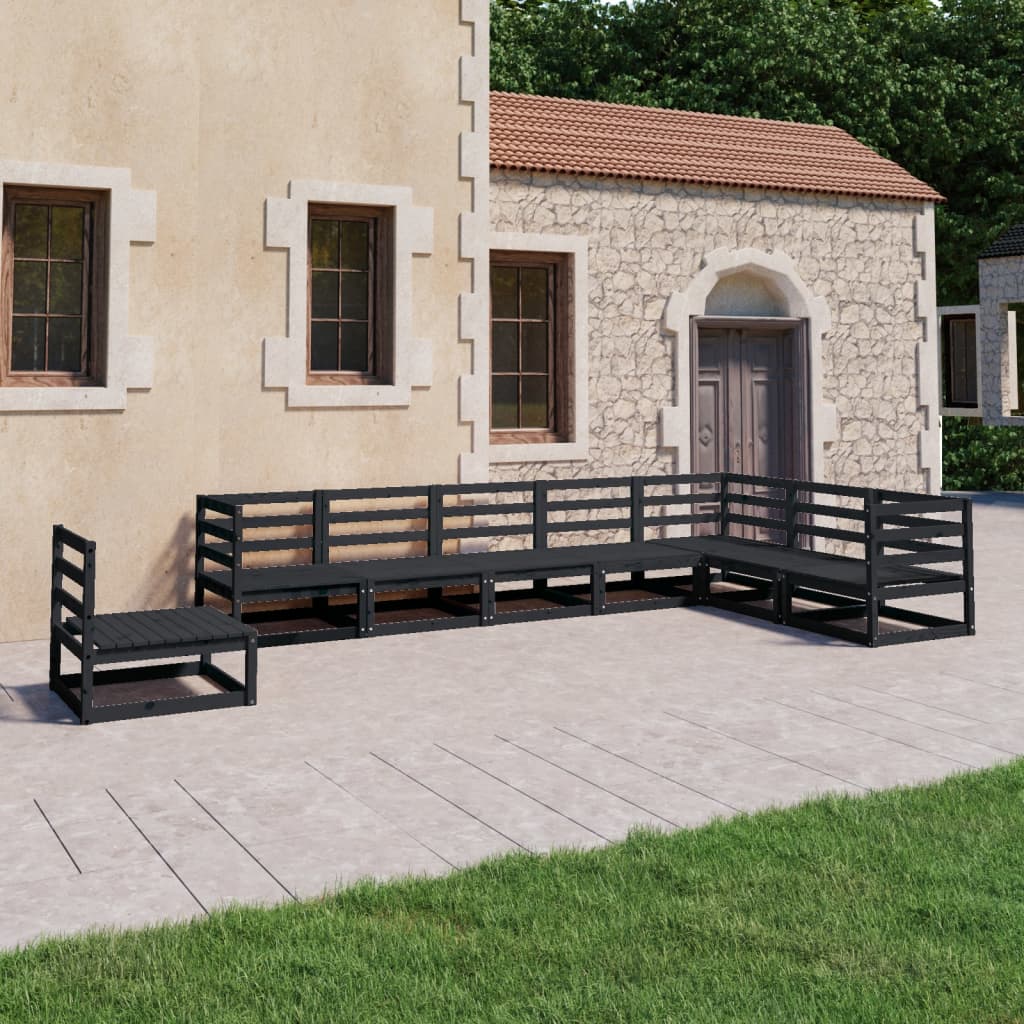 Set Divani da Giardino 8 pz Nero in Legno Massello di Pino cod mxl 41710