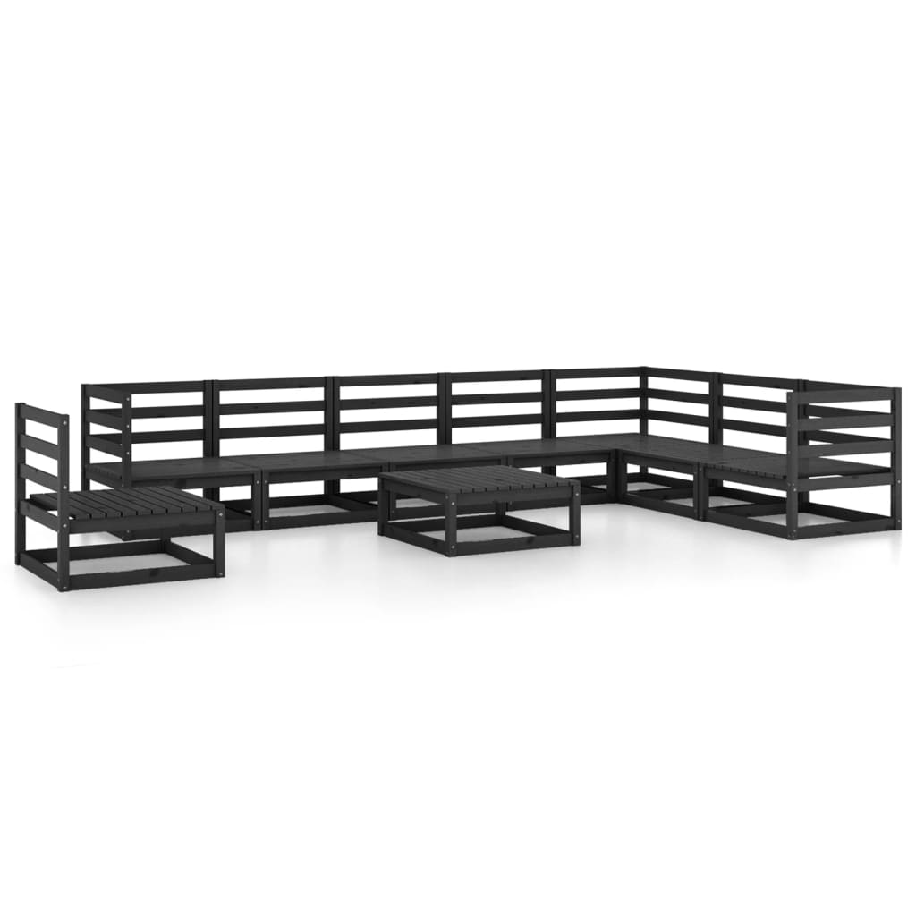 Set Divani da Giardino 9 pz Nero in Legno Massello di Pino 3075783