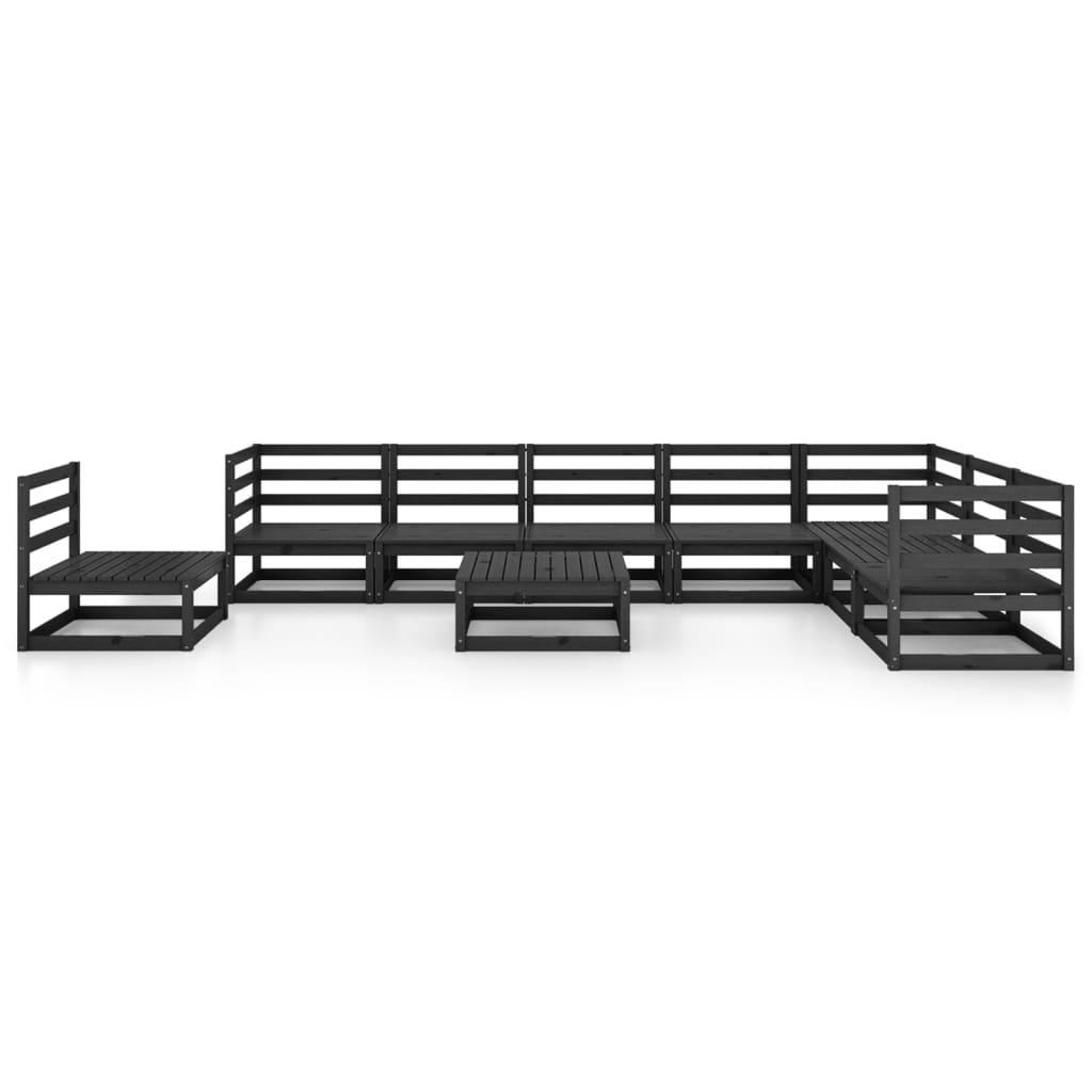 Set Divani da Giardino 9 pz Nero in Legno Massello di Pino 3075783