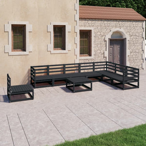 Set Divani da Giardino 9 pz Nero in Legno Massello di Pino 3075783