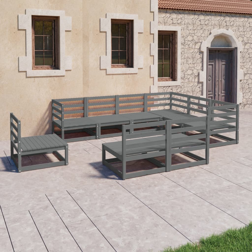 Set Divani da Giardino 9 pz Grigi in Legno Massello di Pino cod mxl 37539