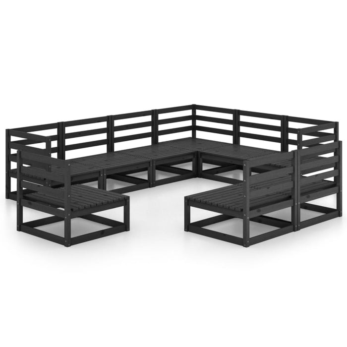 Set Divani da Giardino 9 pz Nero in Legno Massello di Pino 3075788