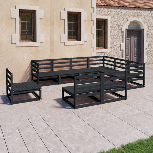 Set Divani da Giardino 9 pz Nero in Legno Massello di Pino 3075788